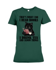 I READ BOOKS AND CAT Premium Fit Ladies Tee tile