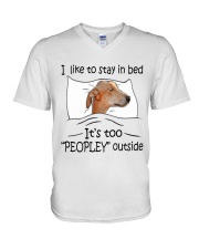 I like to stay in bed Greyhound V-Neck T-Shirt tile