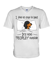 I like to stay in bed Dachshund V-Neck T-Shirt tile