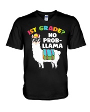 1st grade no prob-llama V-Neck T-Shirt tile