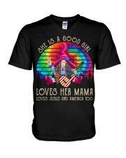 She is a good girl loves mama jesus america too V-Neck T-Shirt tile