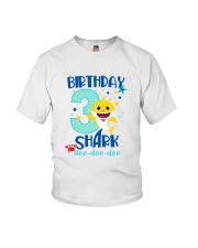 3 Blue Birthday Shark Youth T-Shirt front