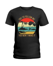 Bigfoot Parasailing Try To Follow Me Ladies T-Shirt thumbnail