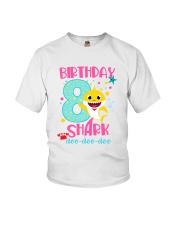 8 Pink Birthday Shark Youth T-Shirt front