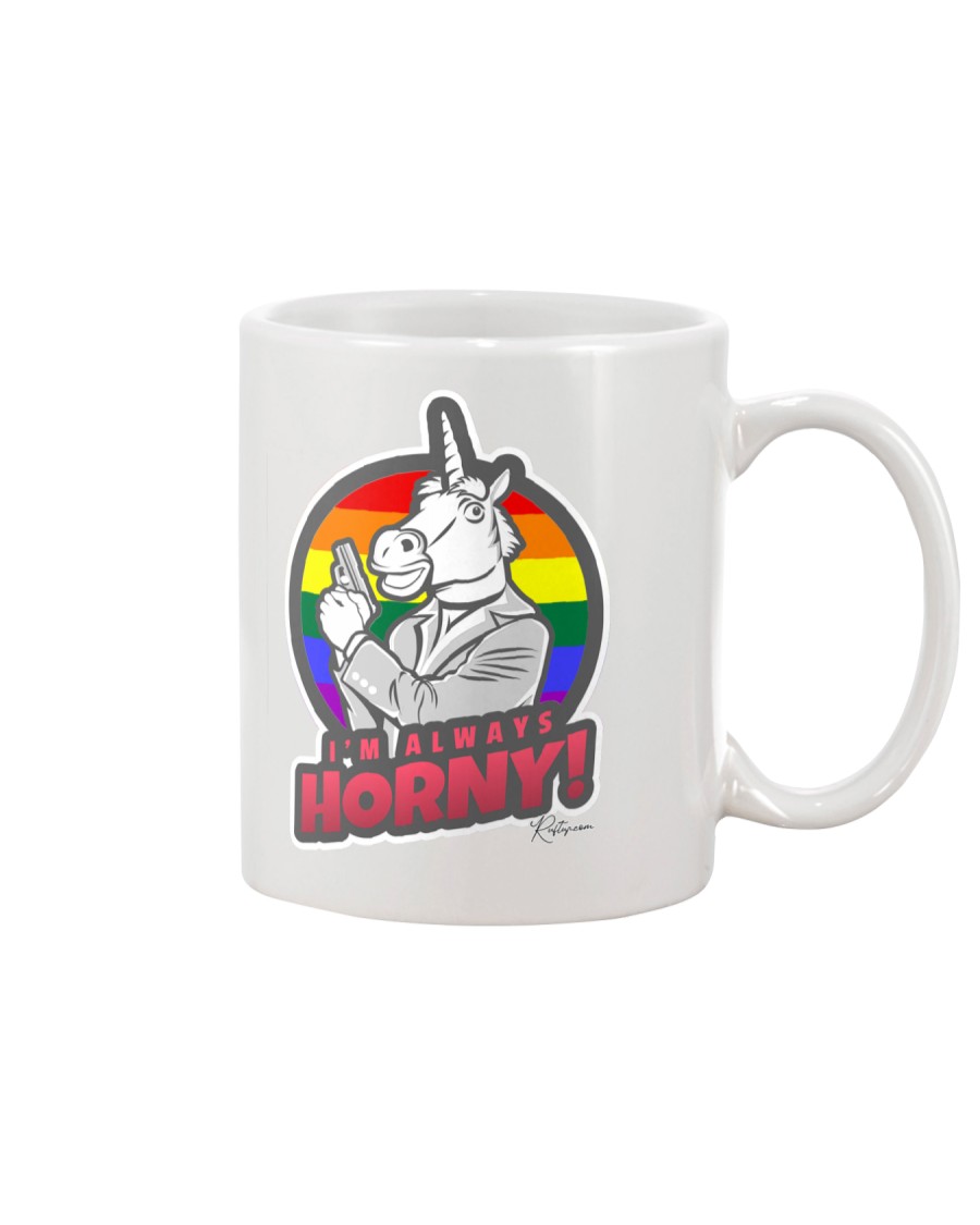 I'm always horny Unicorn Gay Pride Rainbow Circle Mug