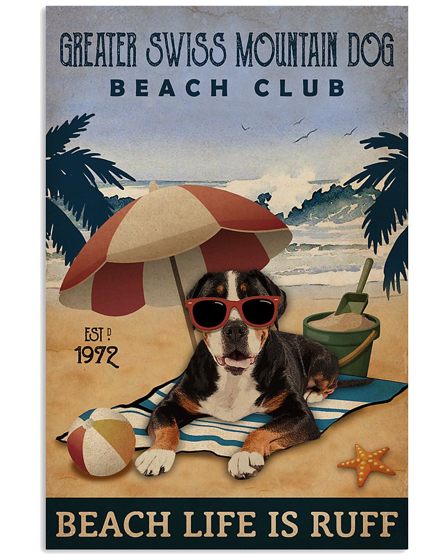 Vintage Beach Club Ruff Greater Swiss Mountain Dog 11x17 Poster