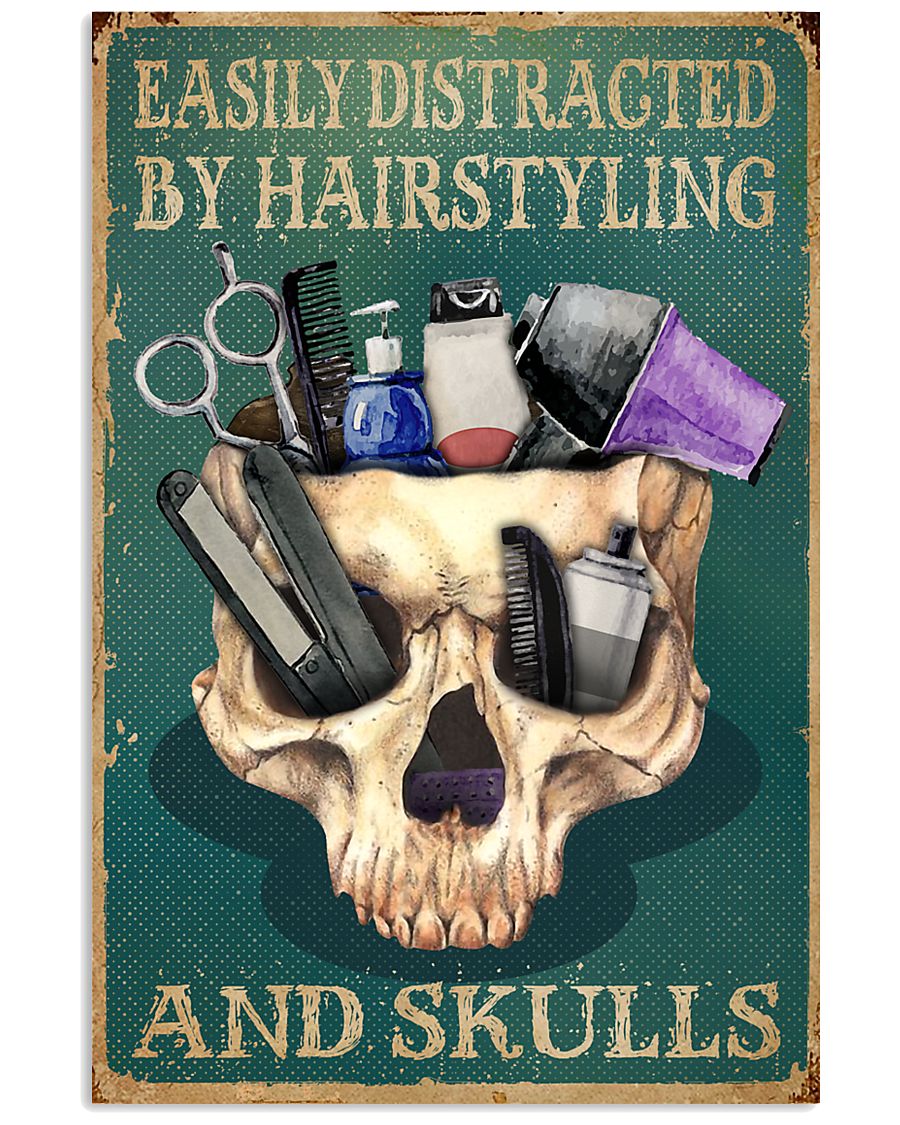 Retro Easily Distracted By Hairstylist And Skulls 16x24 Poster