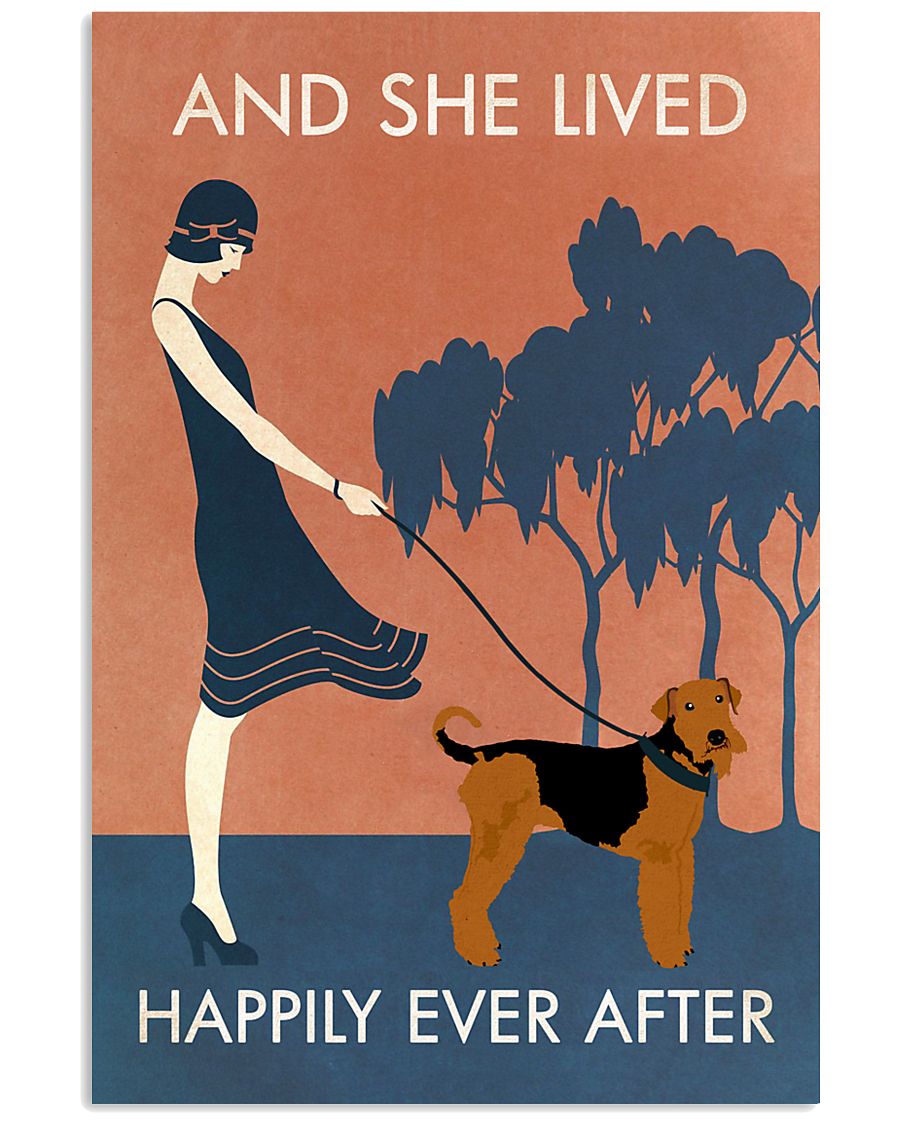 Vintage Girl Lived Happily Airedale Terrier 11x17 Poster