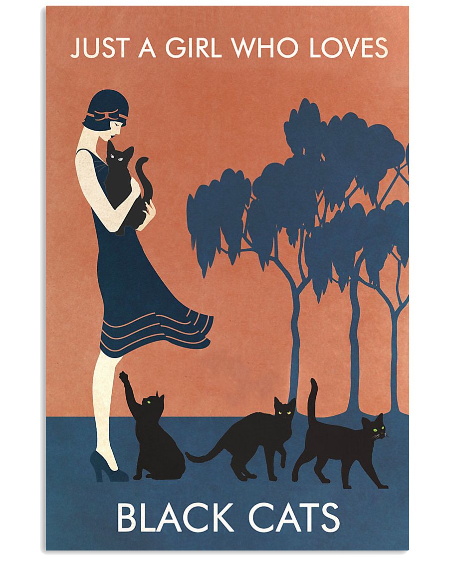 Vintage Girl Who Loves Black Cat 11x17 Poster