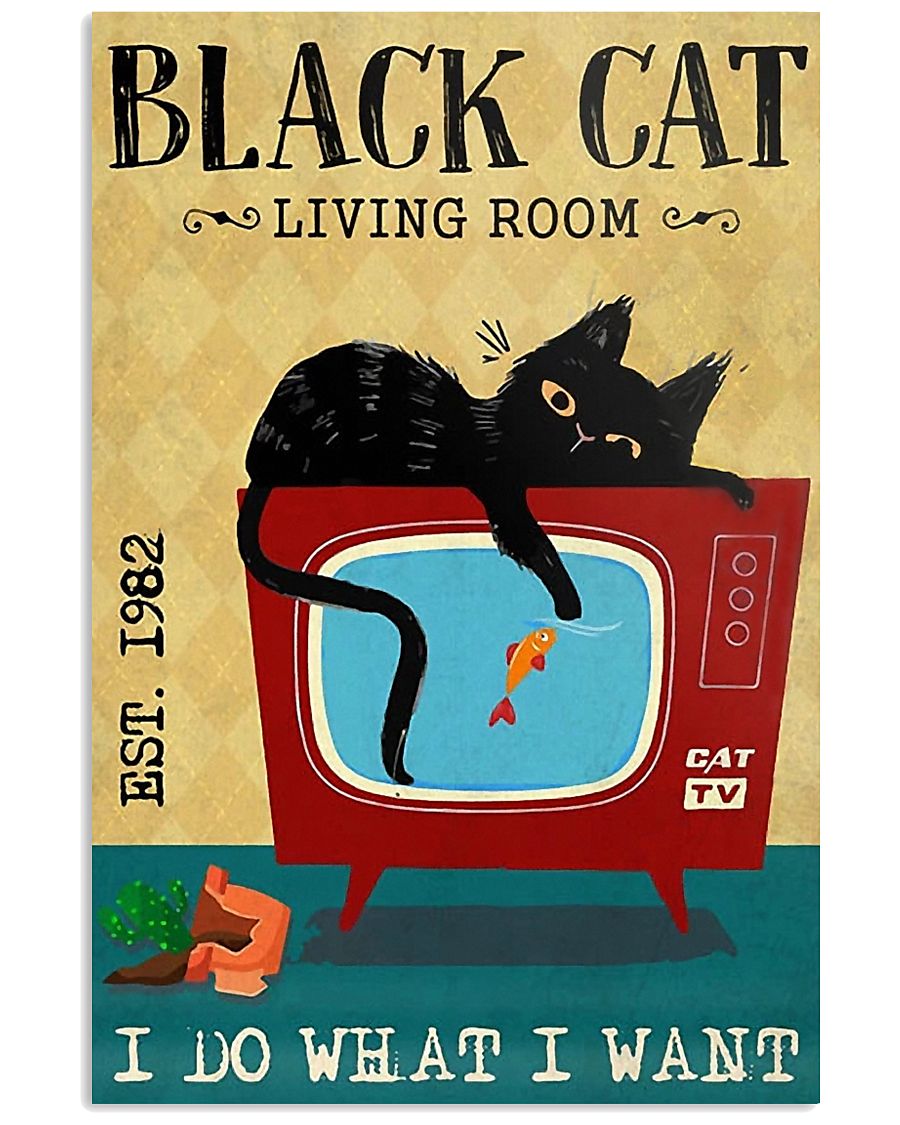 Living Room Black Cat 11x17 Poster
