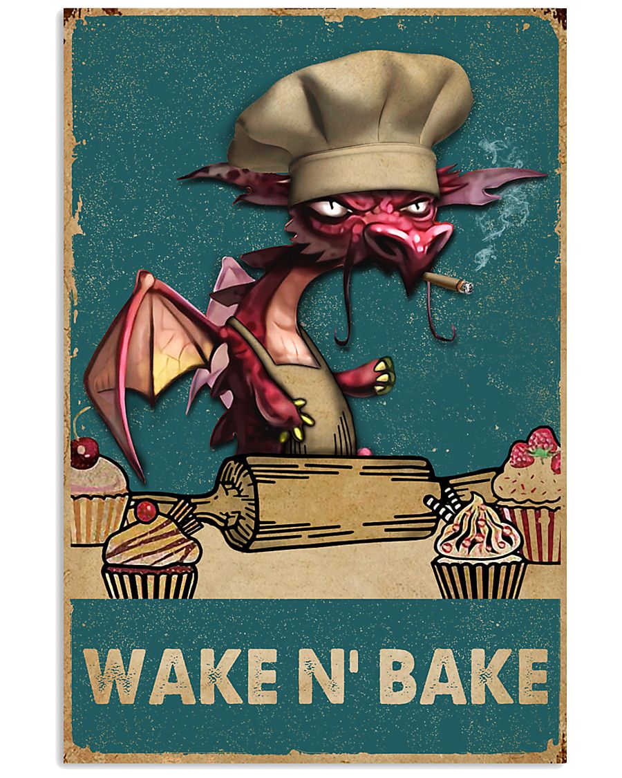 Retro Teal Wake N' Bake Dragon 11x17 Poster