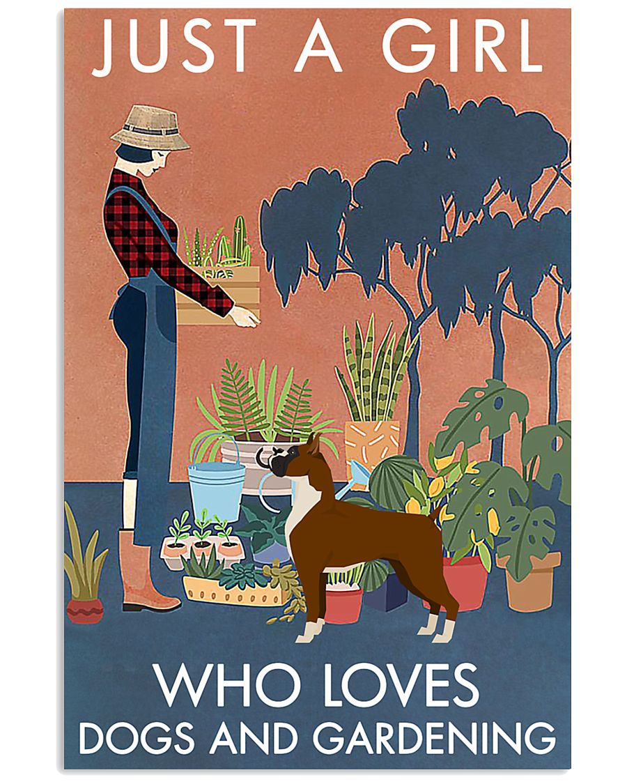 Vintage Just A Girl Loves Gardening And Boxer 11x17 Poster