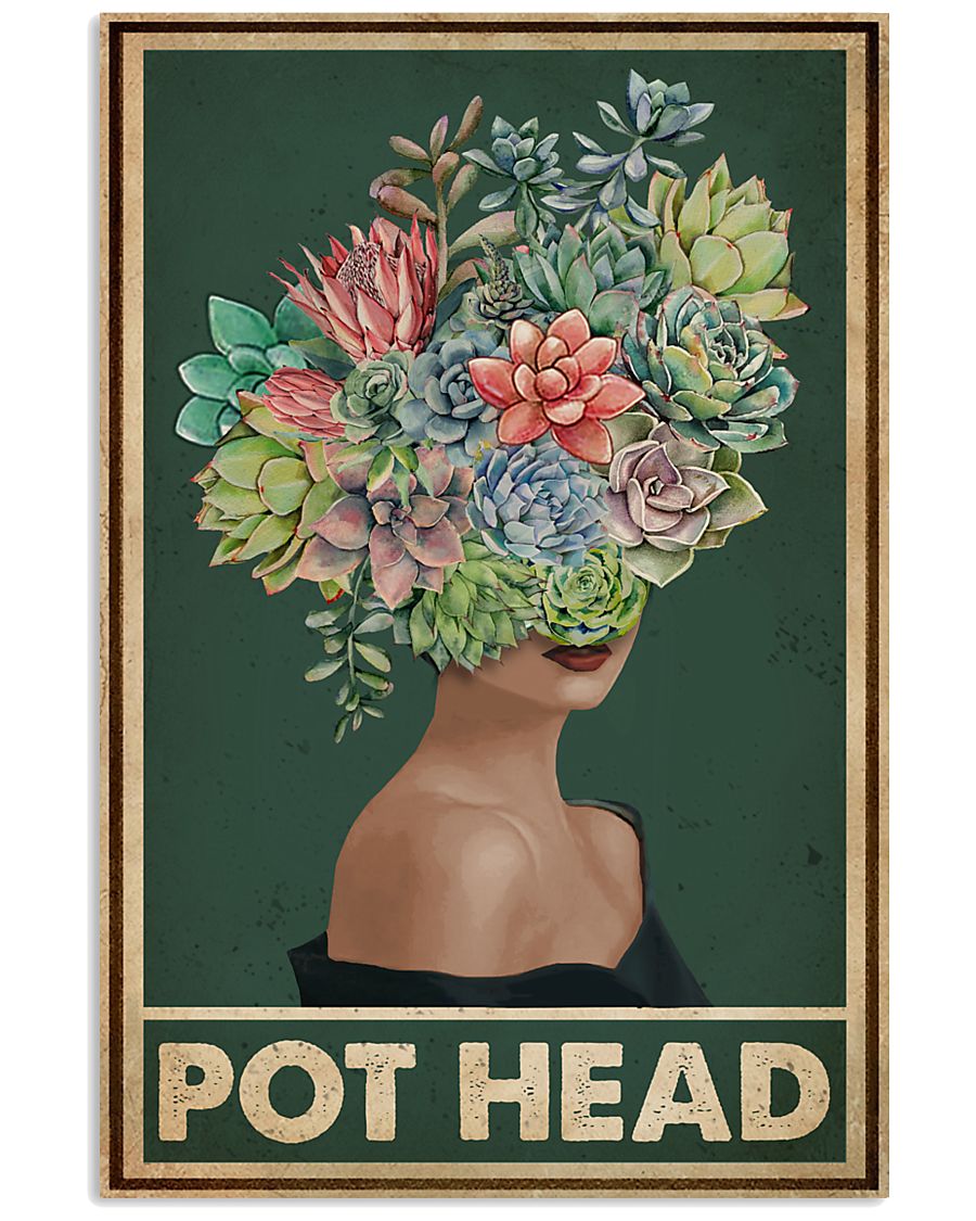 Retro Green Pot Head Succulent 16x24 Poster