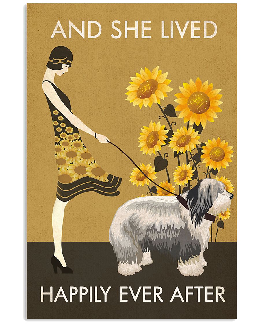 Sunflower Vintage Happily Old English Sheepdog 11x17 Poster