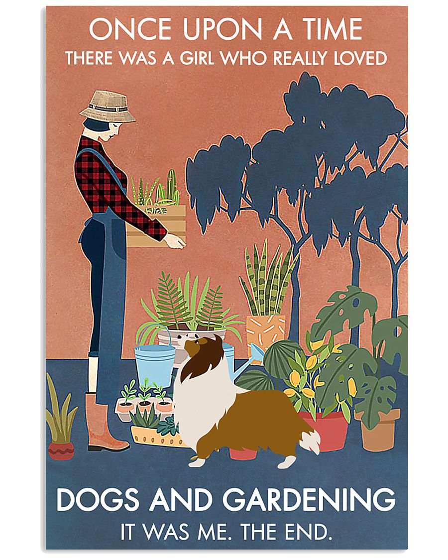 Vintage Once Upon Gardening Shetland Sheepdog 16x24 Poster
