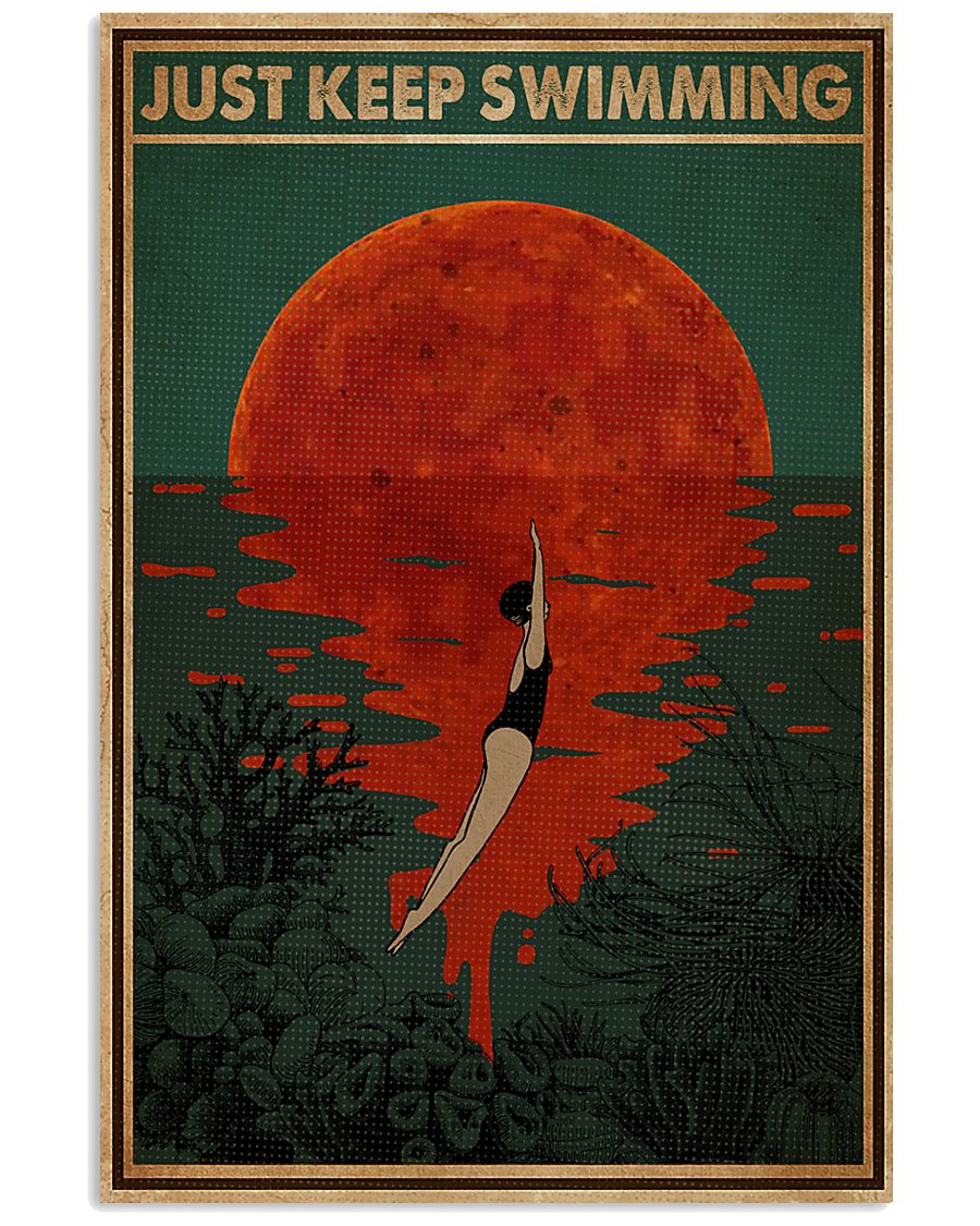 Retro Teal Just Keep Swimming 11x17 Poster