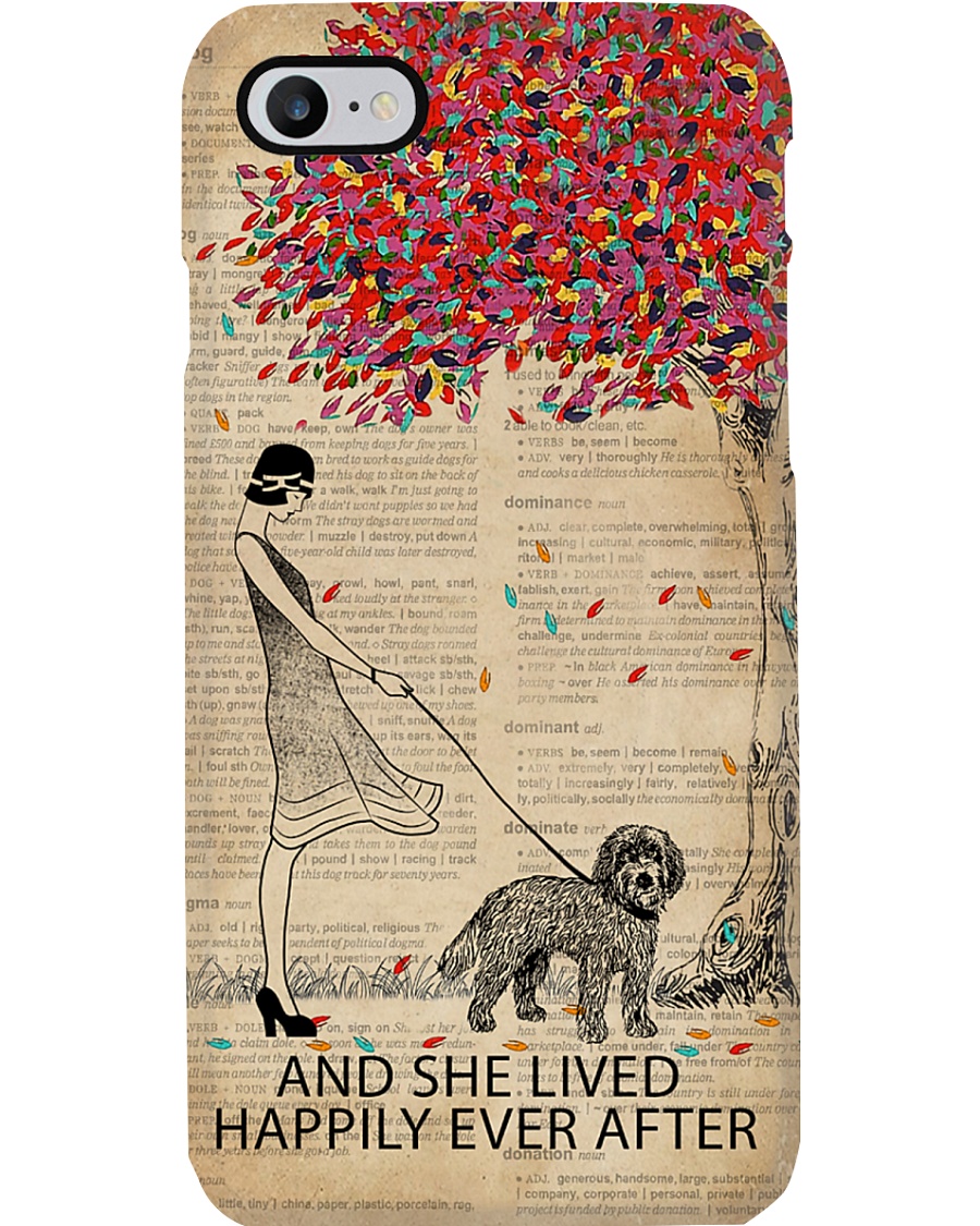 Live Happily Vintage Dictionary Tree Cockapoo Phone Case