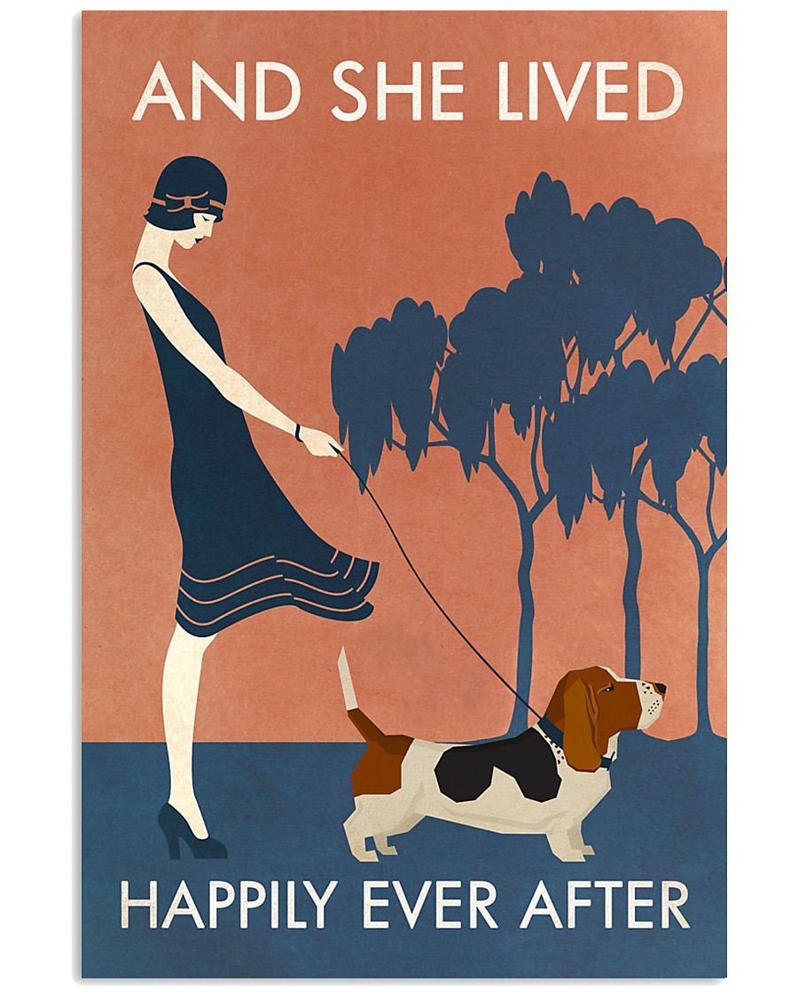 Vintage Girl She Lived Happily Basset Hound 11x17 Poster