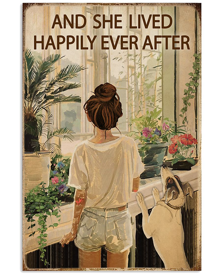 Vintage Lived Happily Garden Dogs Girl 16x24 Poster