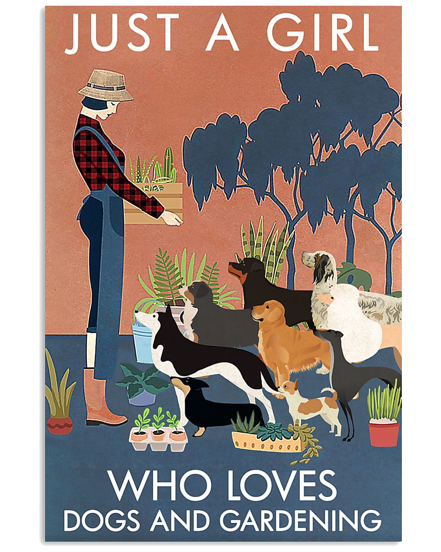 Vintage Just A Girl Loves Gardening And Dogs 11x17 Poster