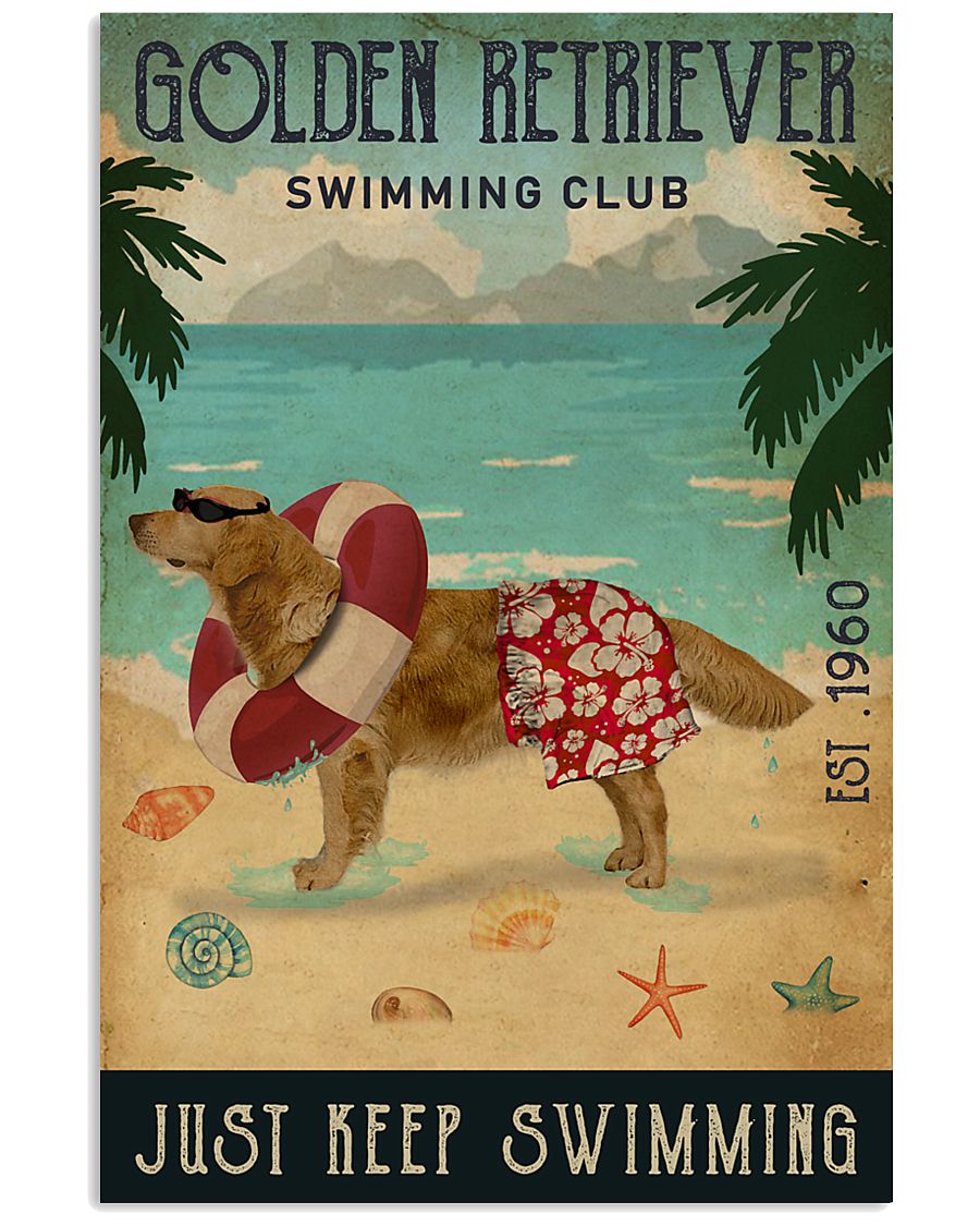 Vintage Swimming Club Golden Retriever 11x17 Poster