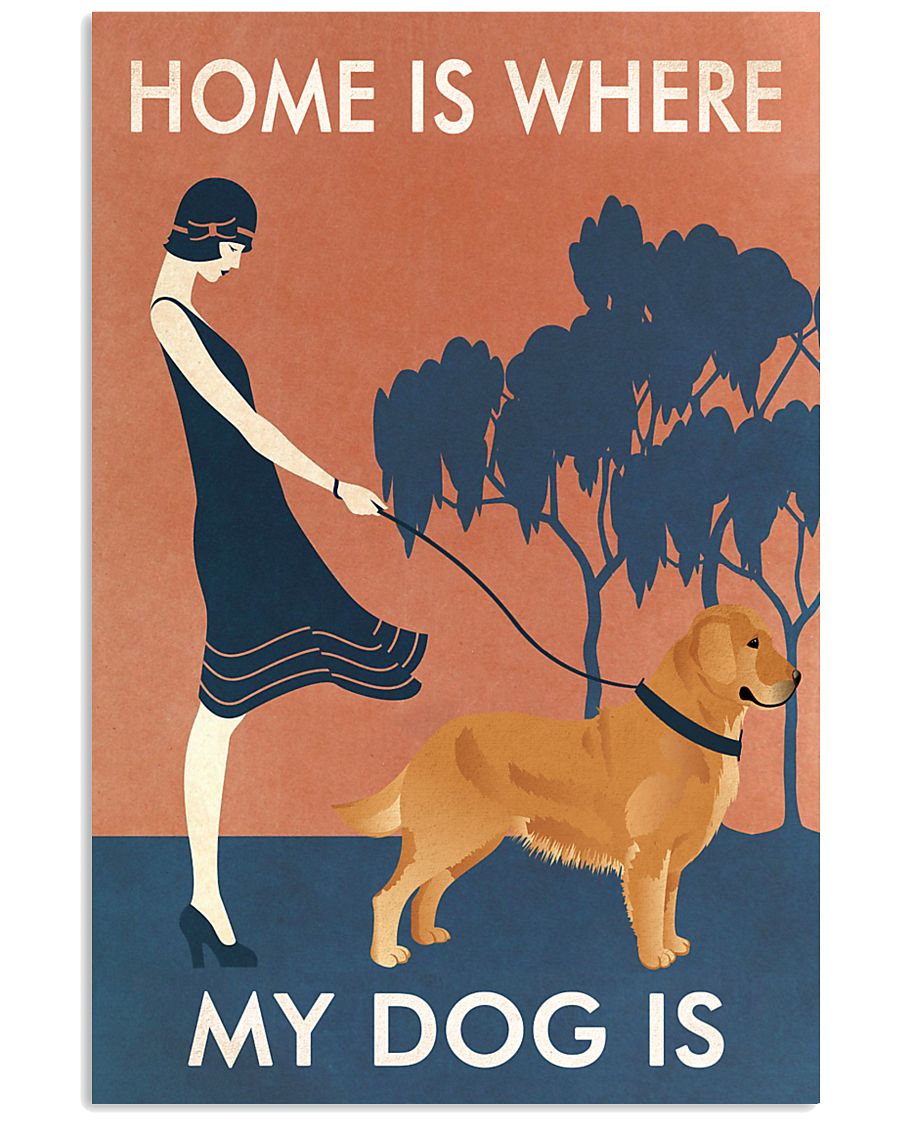 Vintage Girl Home Is Golden Retriever 11x17 Poster