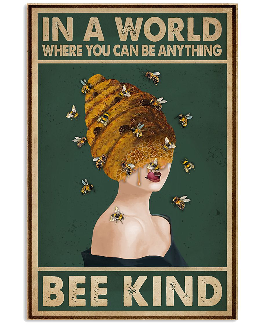 Retro Green Bee Kind Honey Bee Lady 11x17 Poster