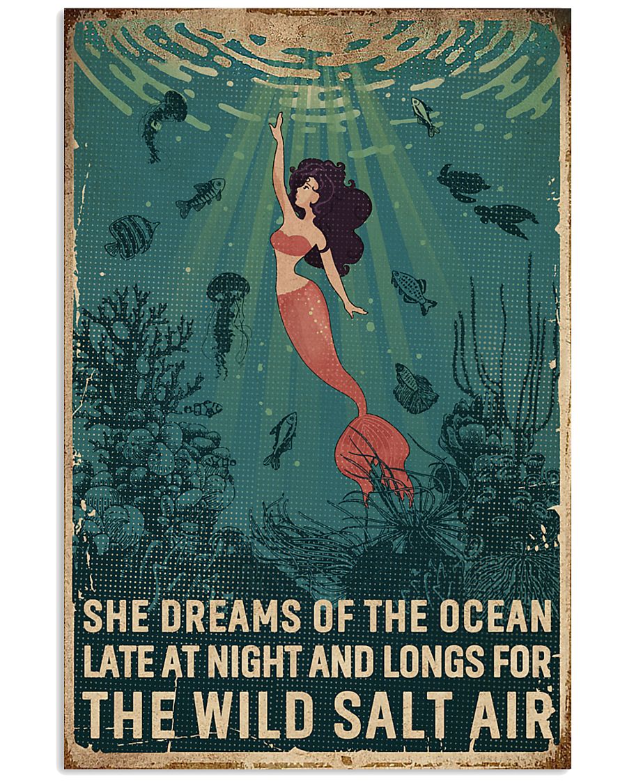Retro She Dreams Of The Ocean Mermaid 11x17 Poster