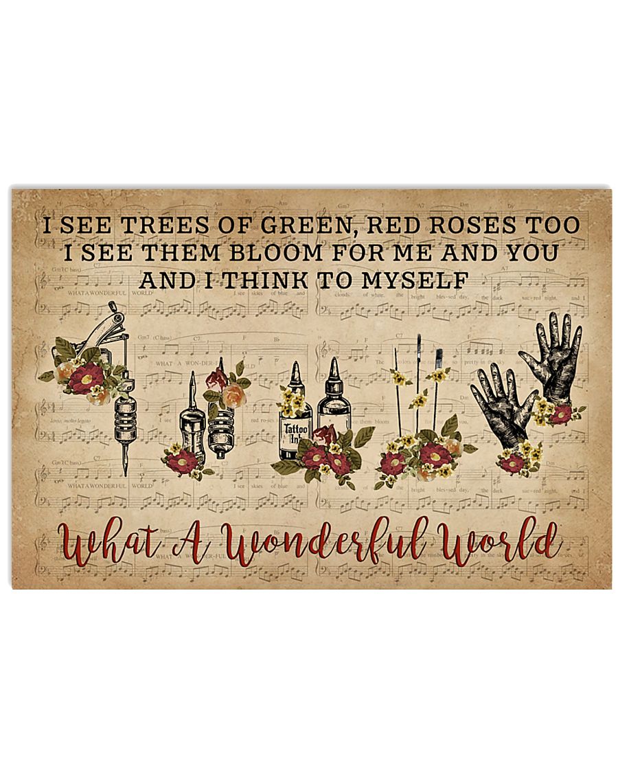 Floral Music Sheet Wonderful World Tattoo 17x11 Poster