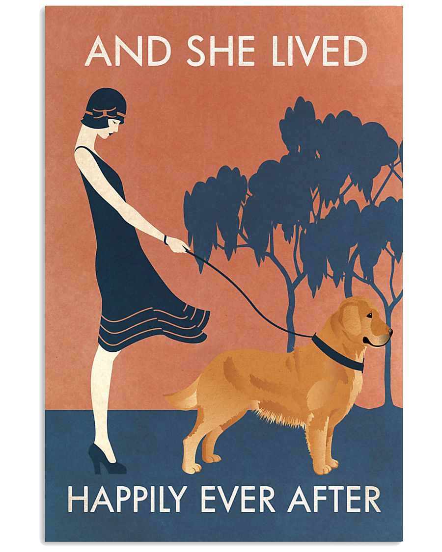 Vintage Girl She Lived Happily Golden Retriever 11x17 Poster