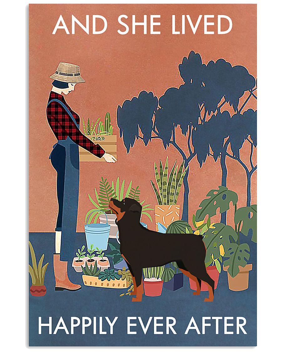Vintage Lived Happily Gardening Rottweiler 11x17 Poster