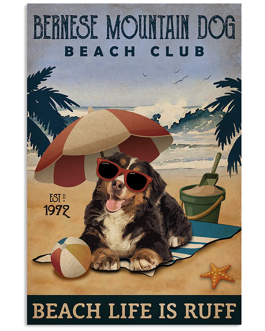 Vintage Beach Club Is Ruff Bernese Mountain Dog 11x17 Poster