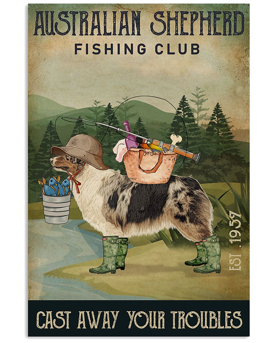 Fishing Cast Away Australian Shepherd 11x17 Poster