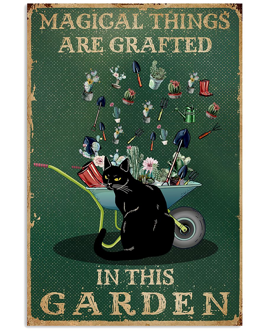 Retro Green Magical Things Garden Black Cat Herb 11x17 Poster