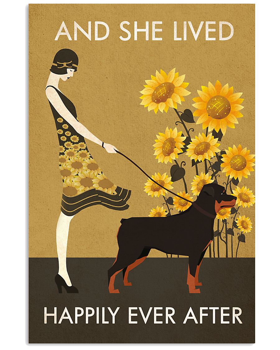 Sunflower Vintage Girl Lived Happily Rottweiler 11x17 Poster