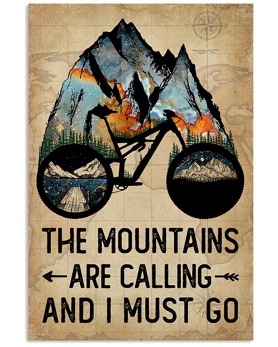 Watercolor Bike The Mountains Are Calling 11x17 Poster