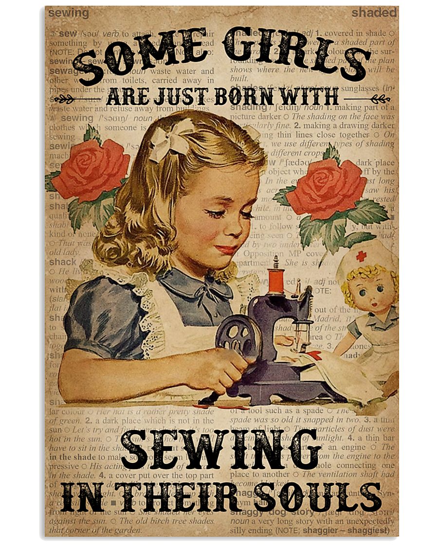 Vintage Dictionary Just Born Sewing Girl 11x17 Poster
