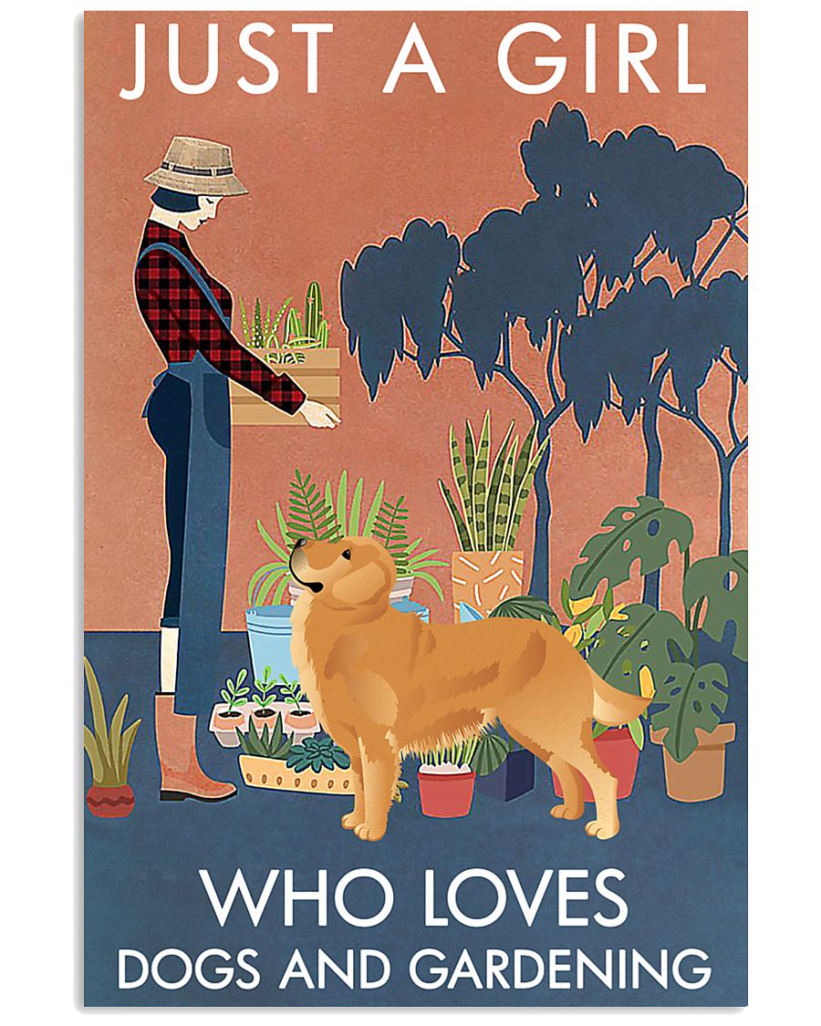 Vintage Girl Loves Gardening And Golden Retriever 11x17 Poster