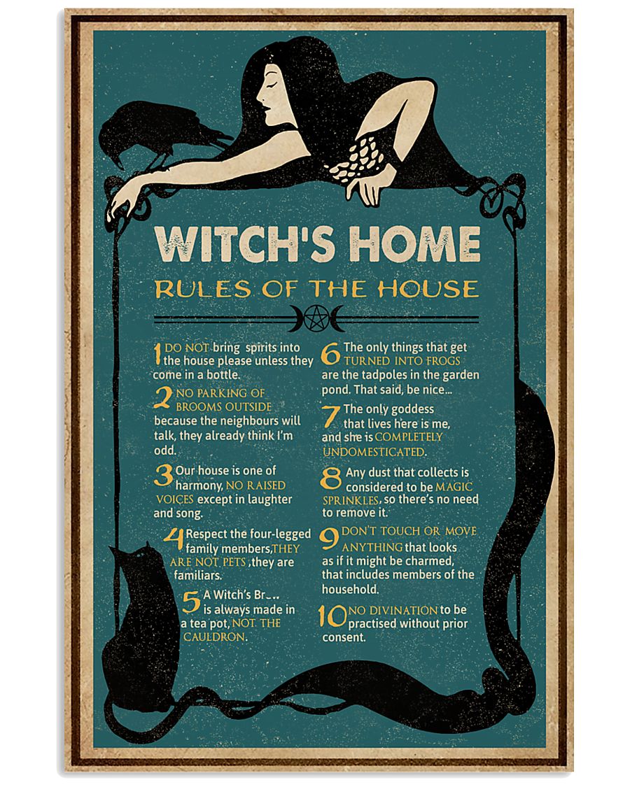Retro Green Witch House Rules 11x17 Poster