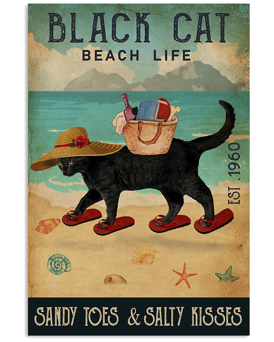 Beach Life Sandy Toes Black Cat 11x17 Poster