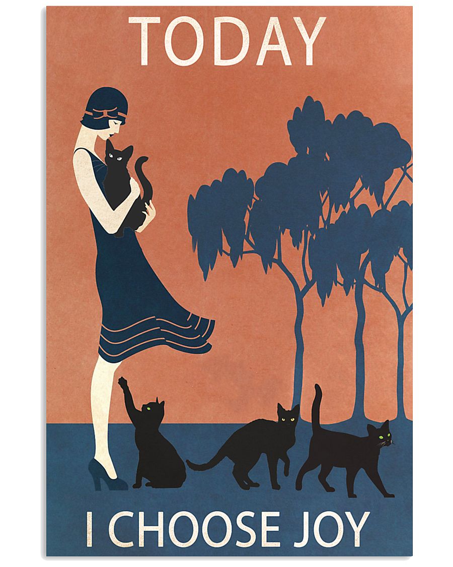 Vintage Girl I Choose Joy Black Cat 11x17 Poster