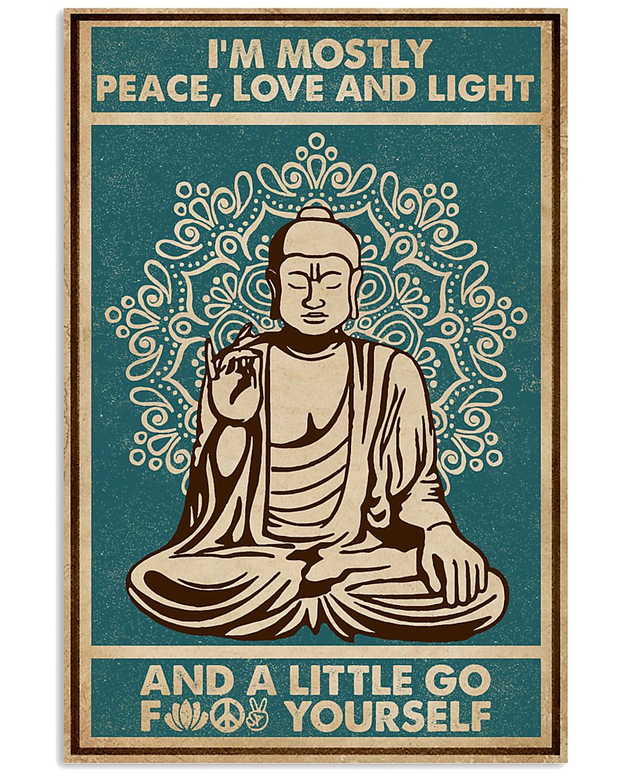 Retro Green Yoga Buddha Peace Love Light 11x17 Poster