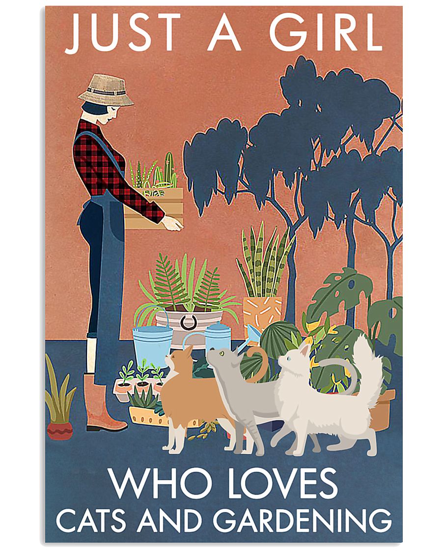 Vintage Just A Girl Loves Gardening And Cat 11x17 Poster