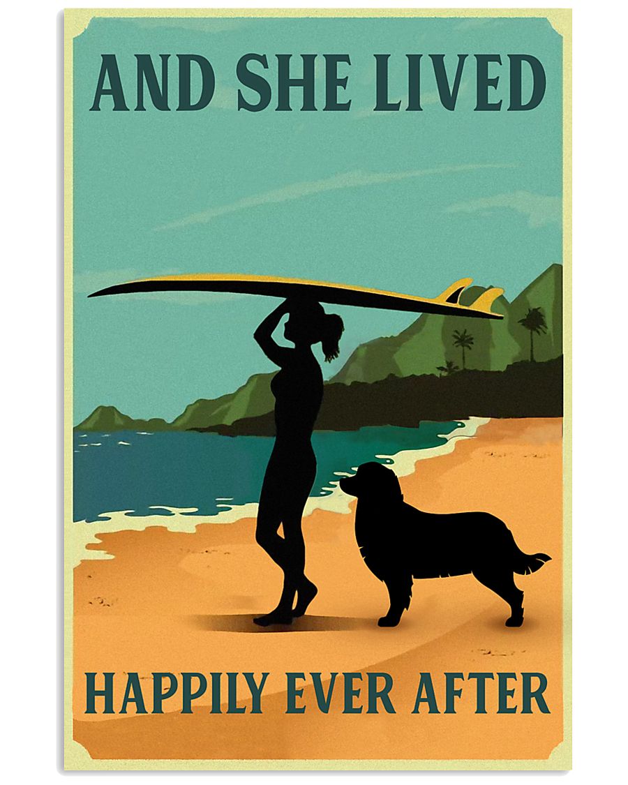She Lived Happily Surfing Bernese Mountain Dog 11x17 Poster