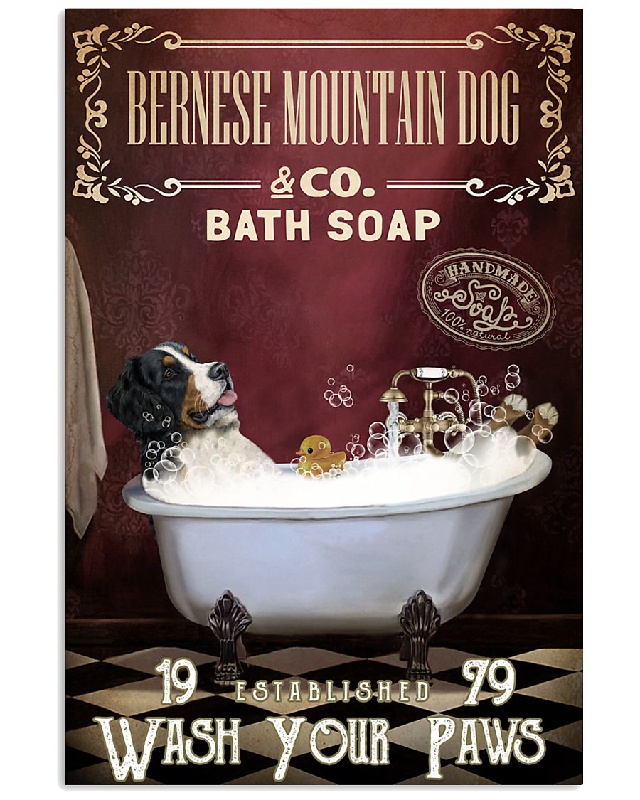 Red Supine Bath Soap Bernese Mountain Dog 11x17 Poster
