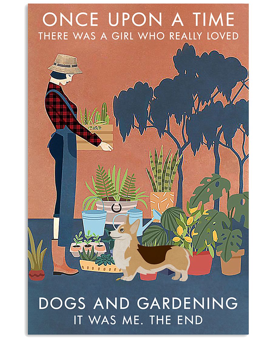 Vintage Once Upon A Time Gardening Corgi 11x17 Poster