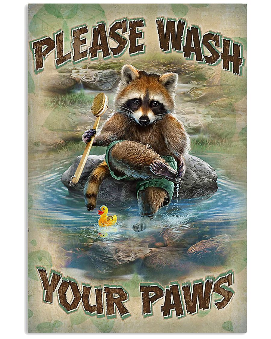 Raccoon Please Wash Your Paws 16x24 Poster