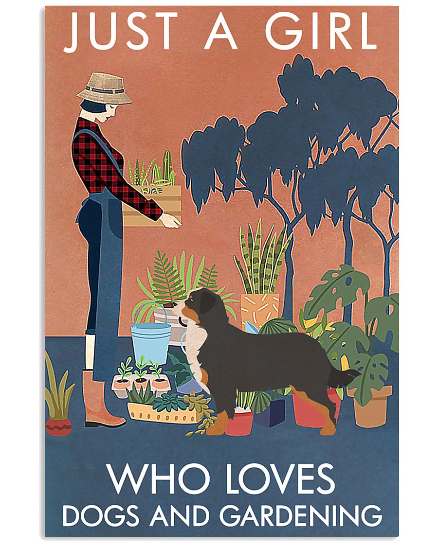 Vintage Girl Loves Gardening Bernese Mountain Dog 11x17 Poster