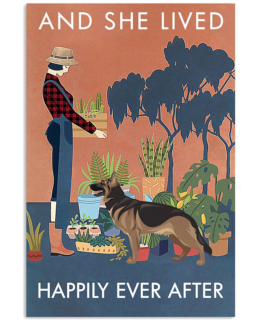 Vintage Lived Happily Gardening German Shepherd 11x17 Poster