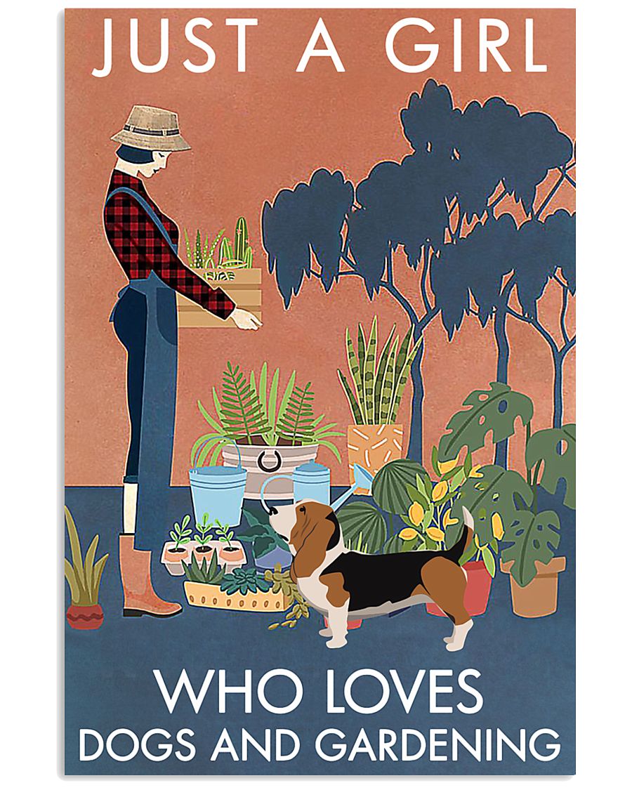 Vintage Just A Girl Loves Gardening Basset Hound 11x17 Poster